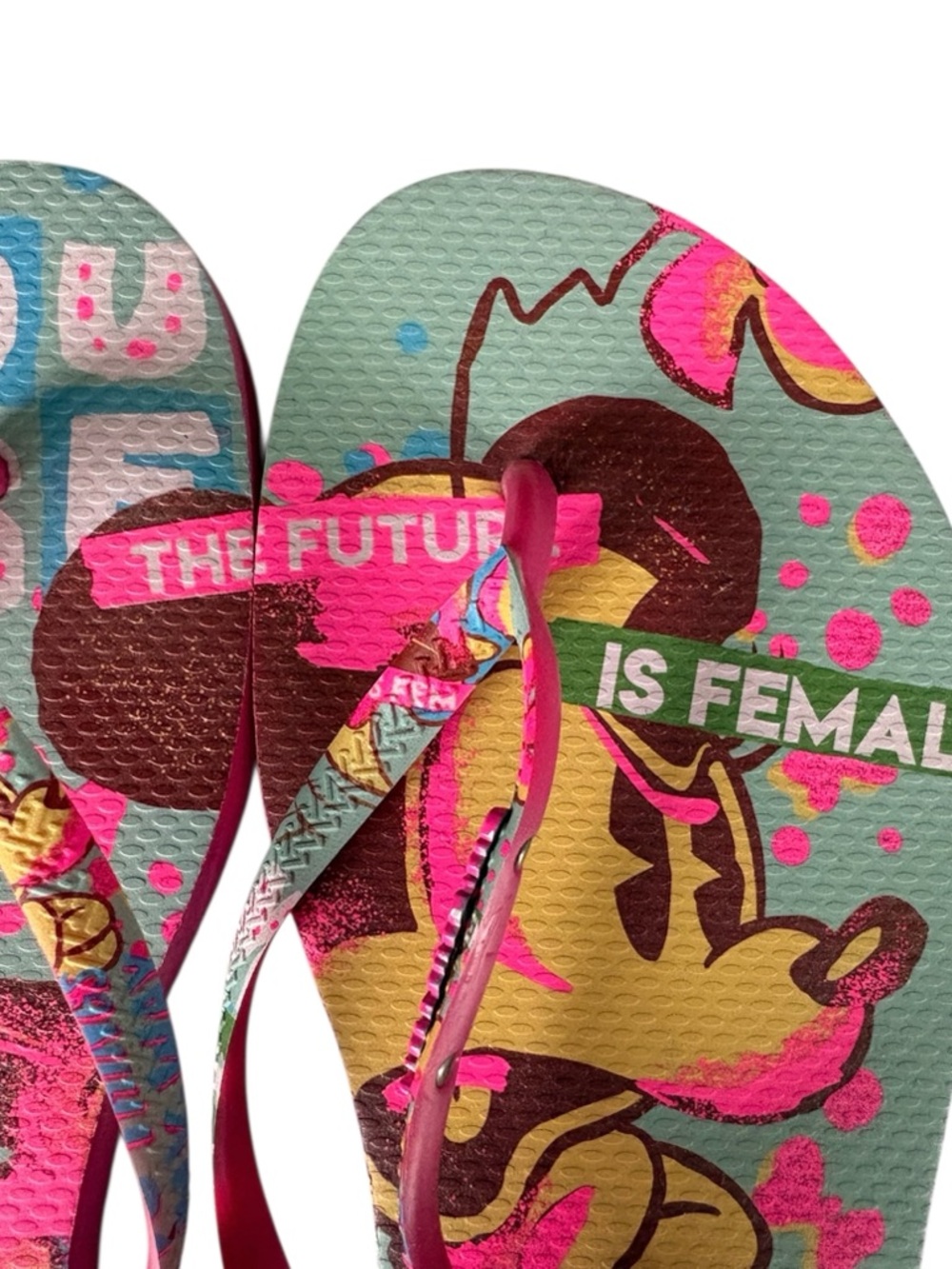 🔴 Havaianas Disney Minnie Mouse "The Future Is Female" Flip Flops 11/12 NWOT - Picture 4 of 6